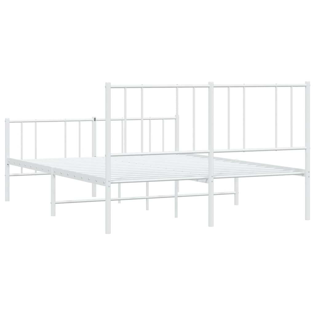 Metal Bed Frame without Mattress with Footboard White 140x190cm