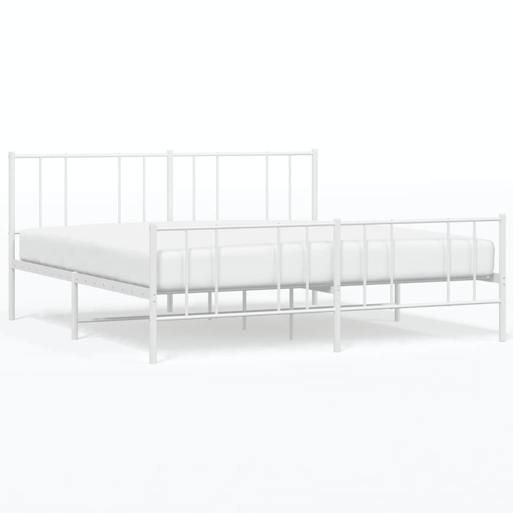 Metal Bed Frame without Mattress with Footboard White 193x203cm