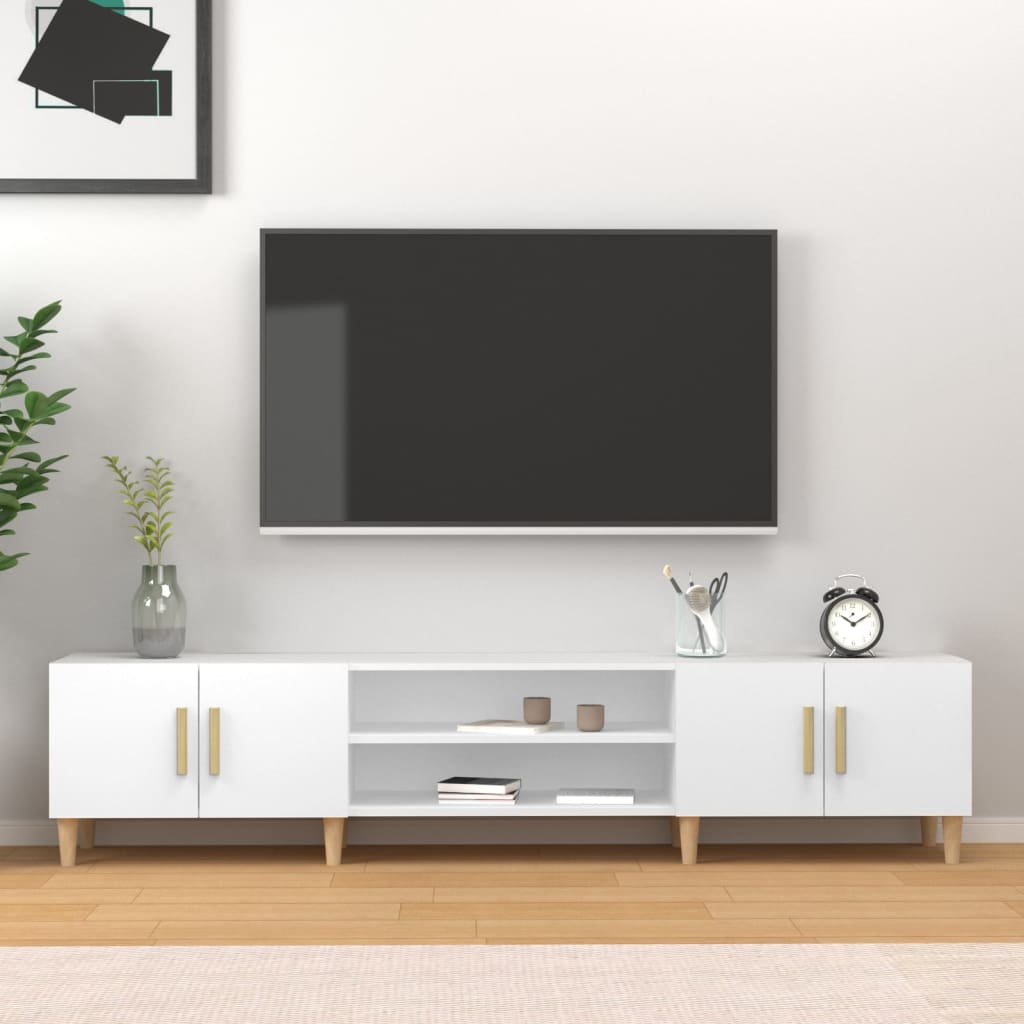 Modern Wooden 70 Inch TV Tele Stand Unit Cabinet With 4 Doors & Open Storage