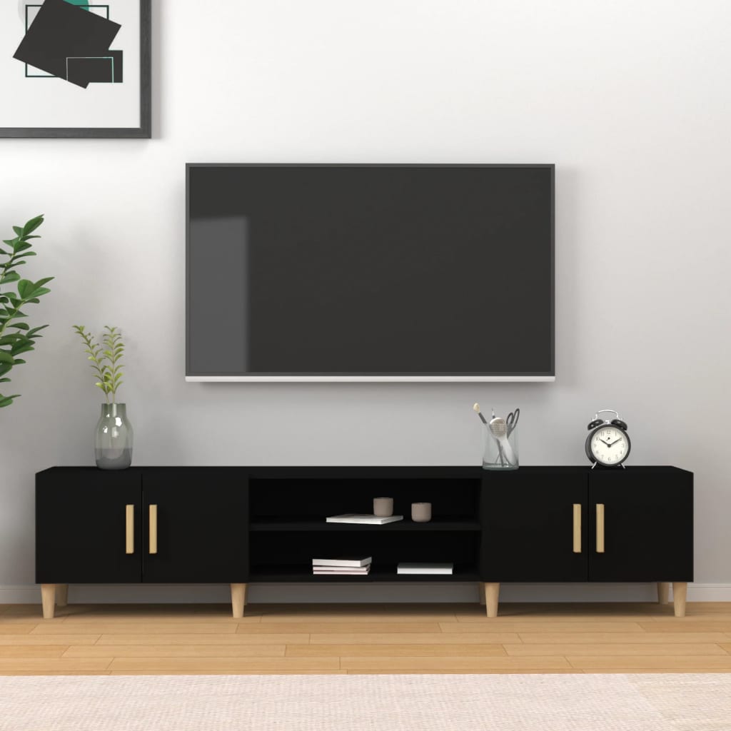 Modern Wooden 70 Inch TV Tele Stand Unit Cabinet With 4 Doors & Open Storage
