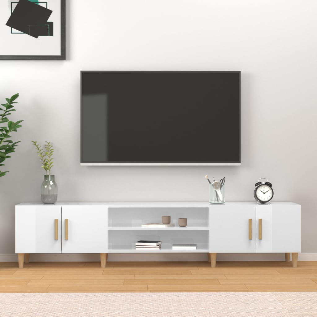 Modern Wooden 70 Inch TV Tele Stand Unit Cabinet With 4 Doors & Open Storage