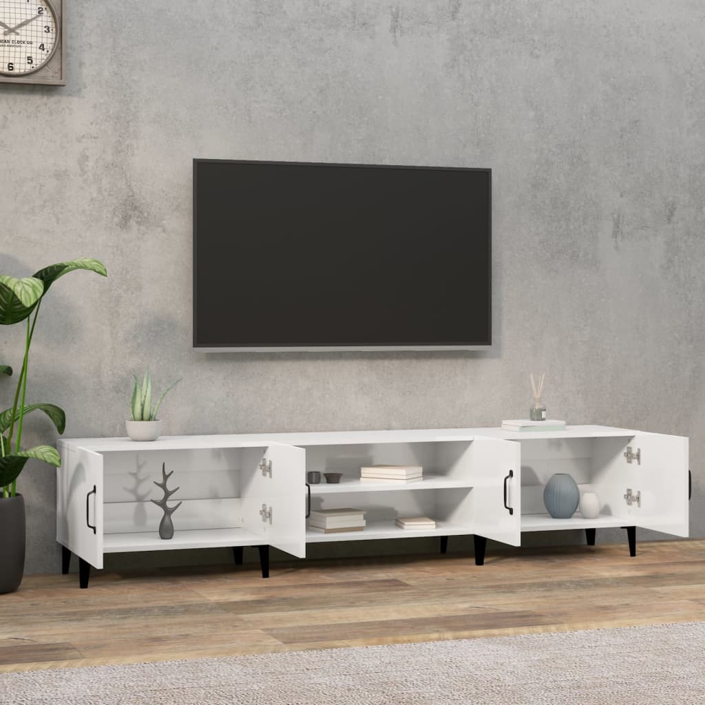 Modern Wooden Low Wide TV Tele Stand Media Unit Storage Cabinet With Doors