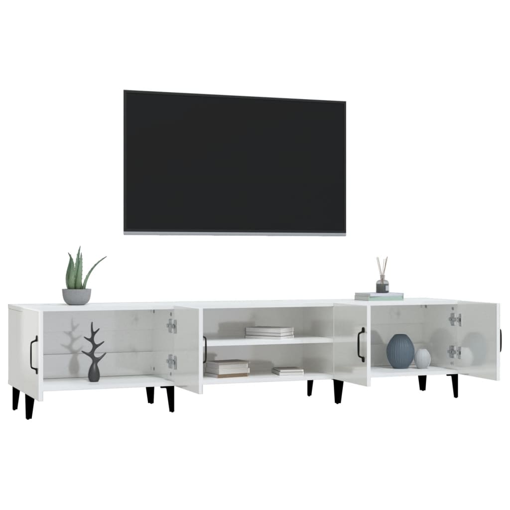 Modern Wooden Low Wide TV Tele Stand Media Unit Storage Cabinet With Doors