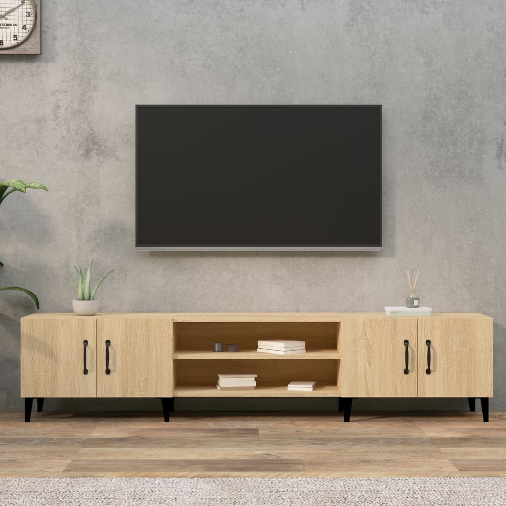 Modern Wooden Low Wide TV Tele Stand Media Unit Storage Cabinet With Doors