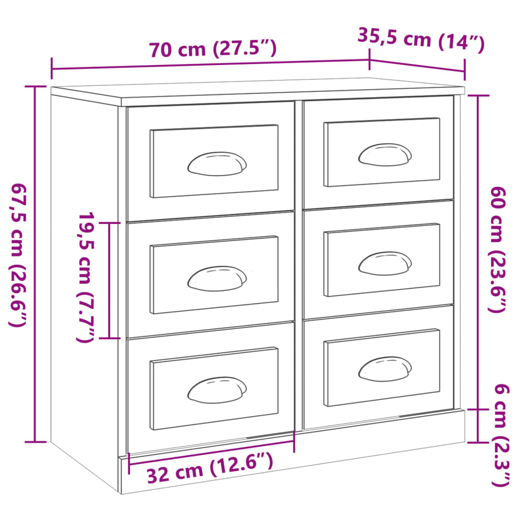 Sideboard Smoked Oak 70x35.5x67.5 cm Engineered Wood