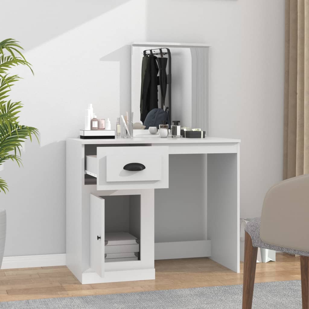 Modern Wooden Dressing Table Makeup Vanity Desk Table With Drawer Cupboard Mirror