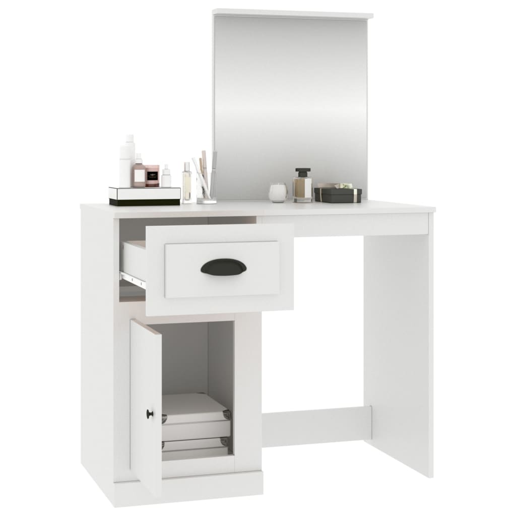 Modern Wooden Dressing Table Makeup Vanity Desk Table With Drawer Cupboard Mirror