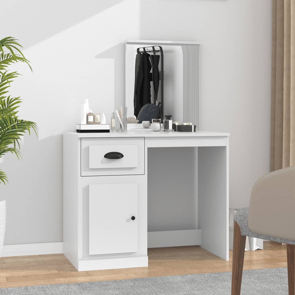 Modern Wooden Dressing Table Makeup Vanity Desk Table With Drawer Cupboard Mirror