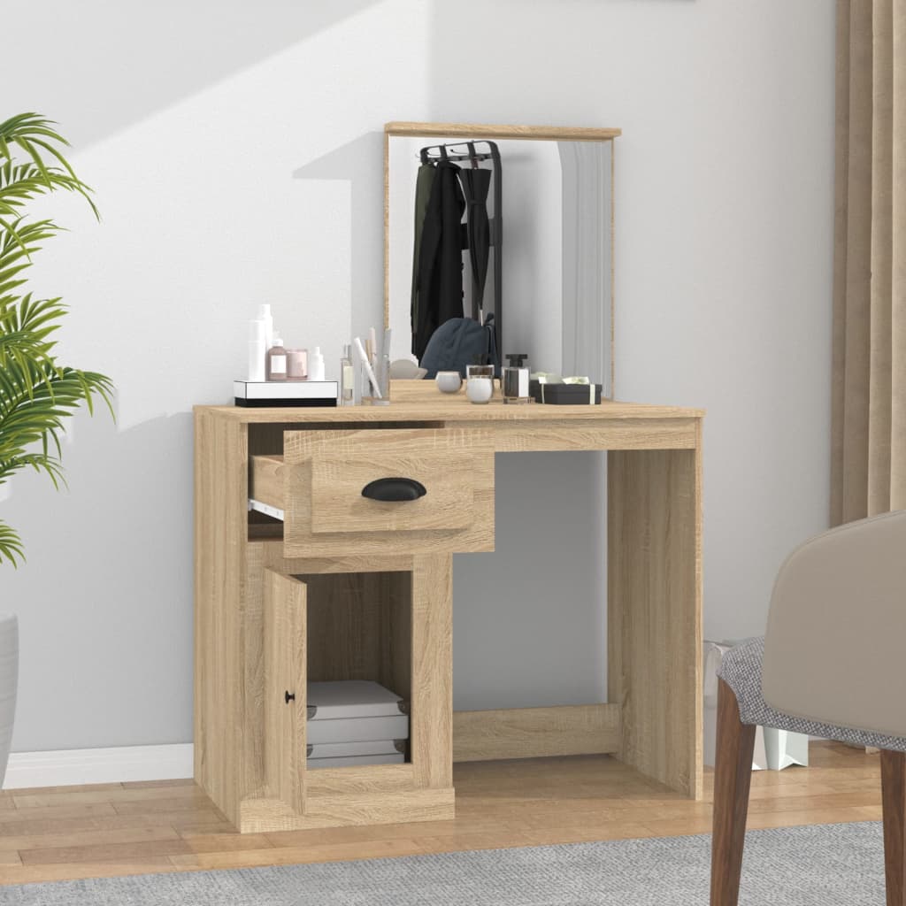 Modern Wooden Dressing Table Makeup Vanity Desk Table With Drawer Cupboard Mirror