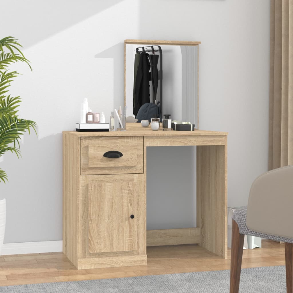 Modern Wooden Dressing Table Makeup Vanity Desk Table With Drawer Cupboard Mirror