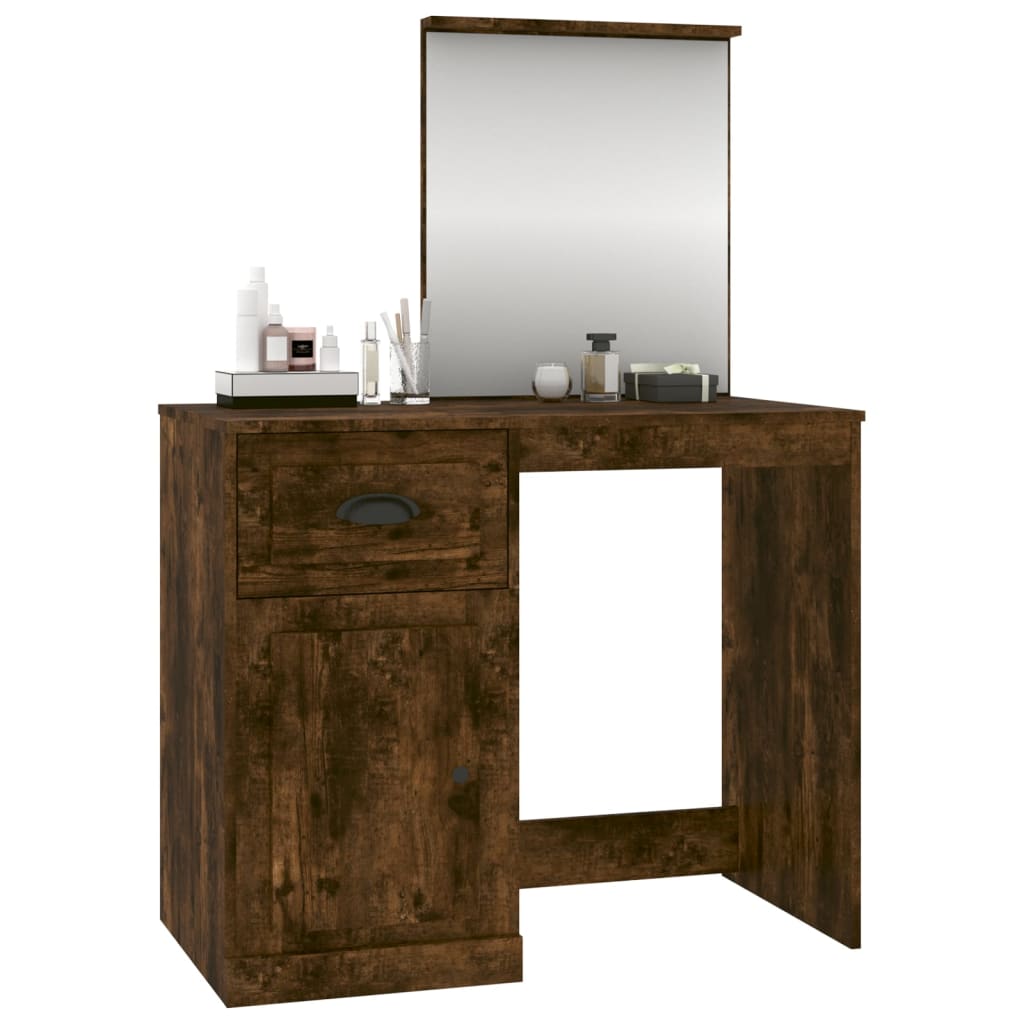 Modern Wooden Dressing Table Makeup Vanity Desk Table With Drawer Cupboard Mirror