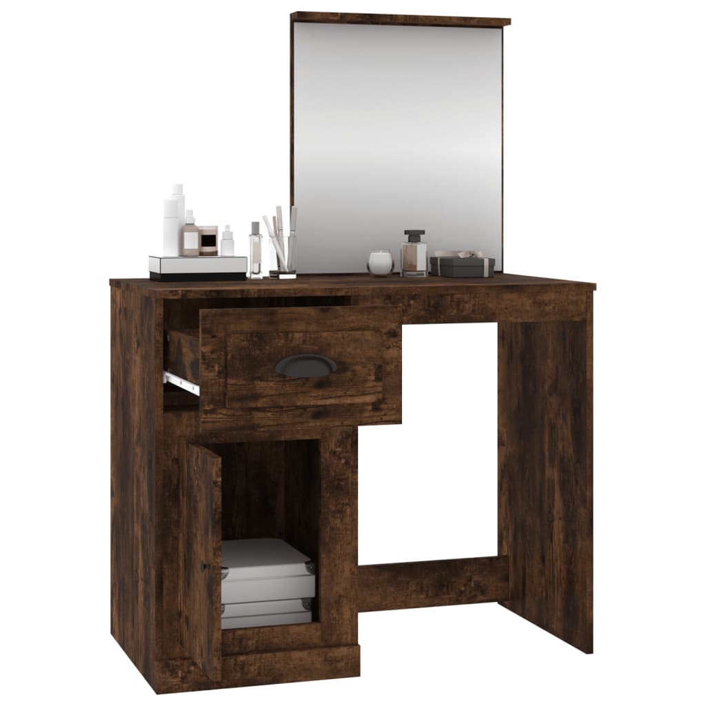 Modern Wooden Dressing Table Makeup Vanity Desk Table With Drawer Cupboard Mirror