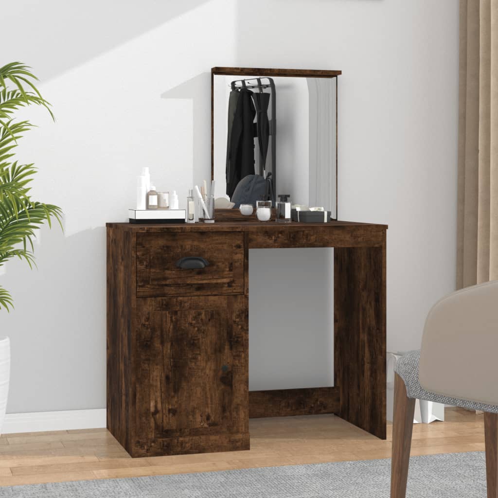 Modern Wooden Dressing Table Makeup Vanity Desk Table With Drawer Cupboard Mirror