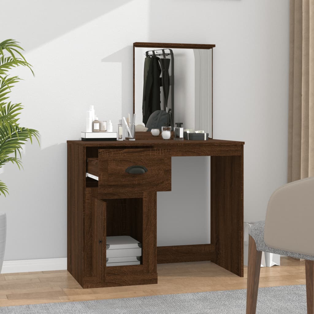 Modern Wooden Dressing Table Makeup Vanity Desk Table With Drawer Cupboard Mirror