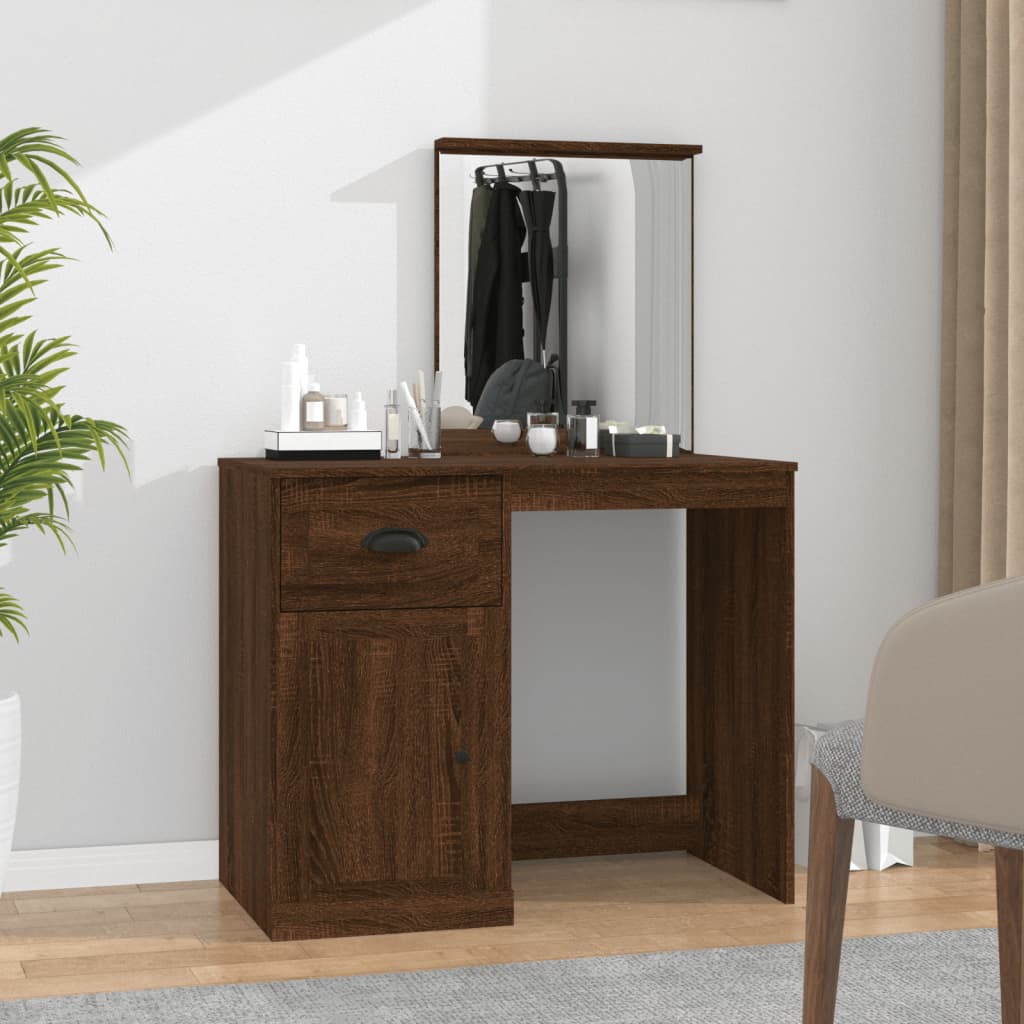 Modern Wooden Dressing Table Makeup Vanity Desk Table With Drawer Cupboard Mirror