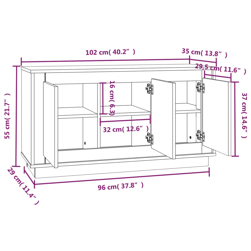 Modern Wooden 3 Door Home Sideboard Storage Cabinet Wood Dining Room Unit