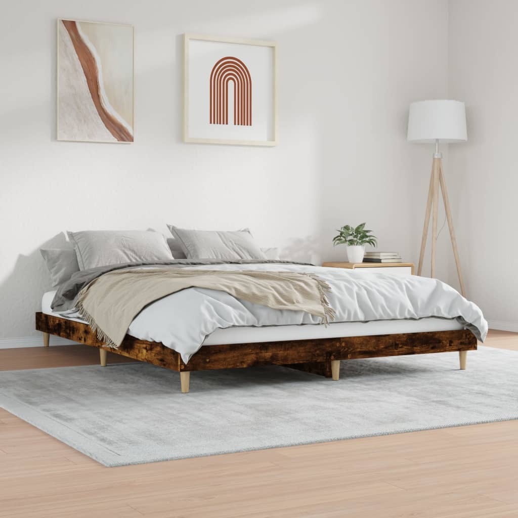 Bed Frame without Mattress Smoked Oak 160x200 cm Engineered Wood
