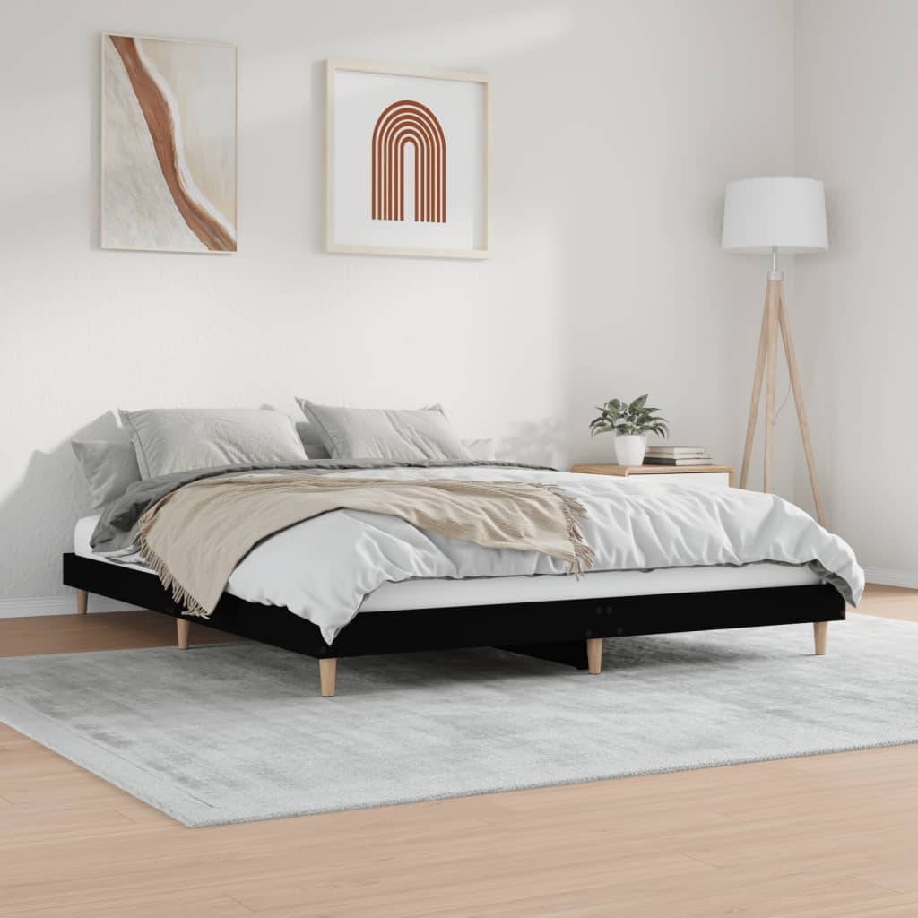 Bed Frame without Mattress Black 150x200 cm King Size Engineered Wood