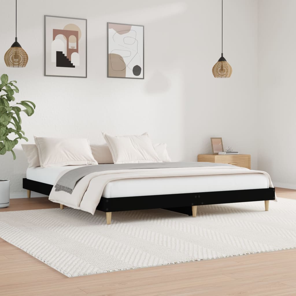 Bed Frame without Mattress Black 150x200 cm King Size Engineered Wood