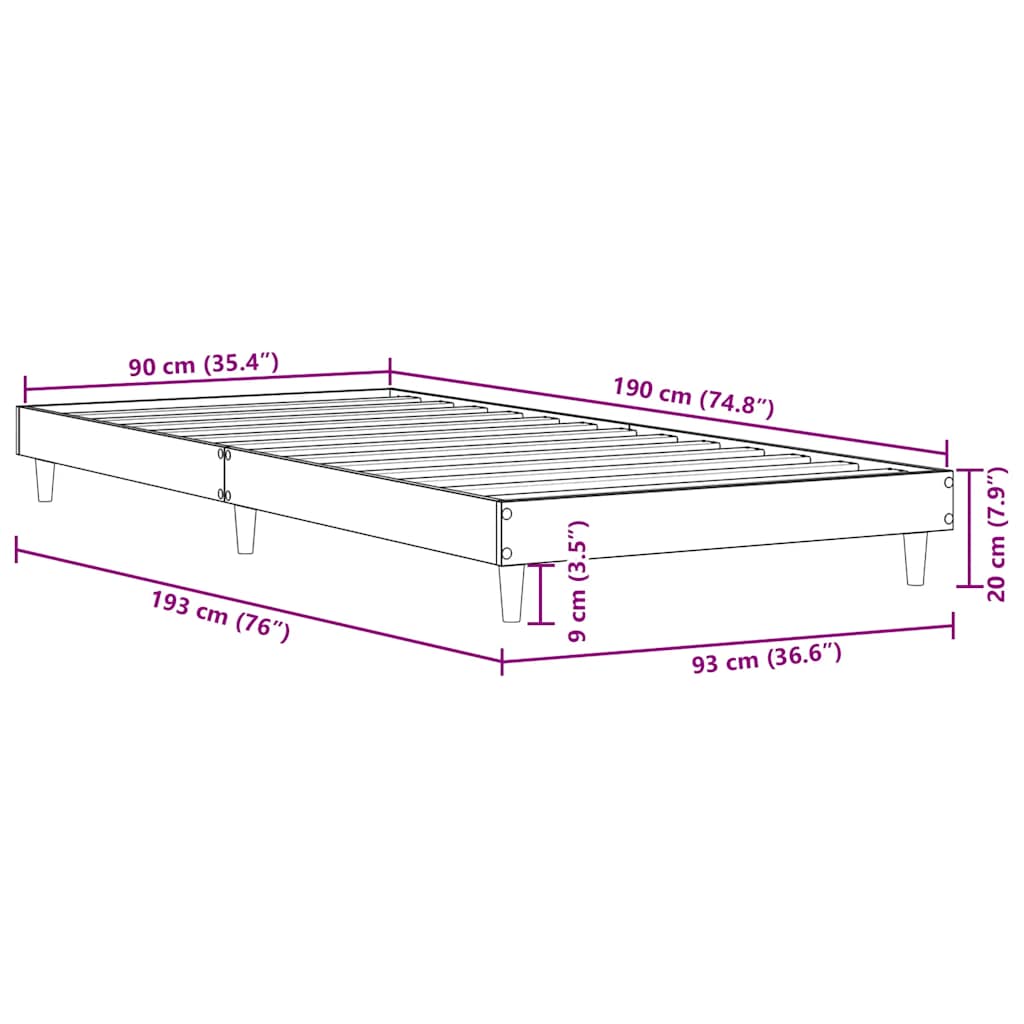 Bed Frame without Mattress Sonoma Oak 90x190 cm Single Engineered Wood