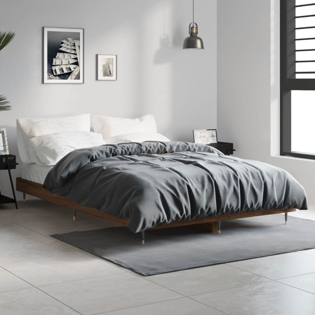 Bed Frame without Mattress Brown Oak 120x190 cm Small Double Engineered Wood
