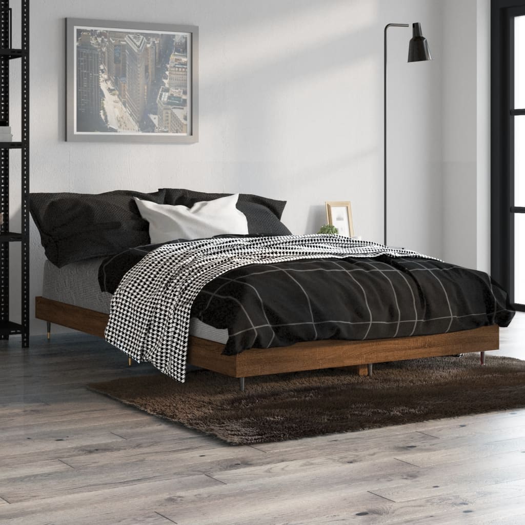 Bed Frame without Mattress Brown Oak 120x190 cm Small Double Engineered Wood