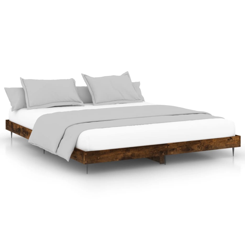 Bed Frame without Mattress Smoked Oak 150x200 cm King Size Engineered Wood