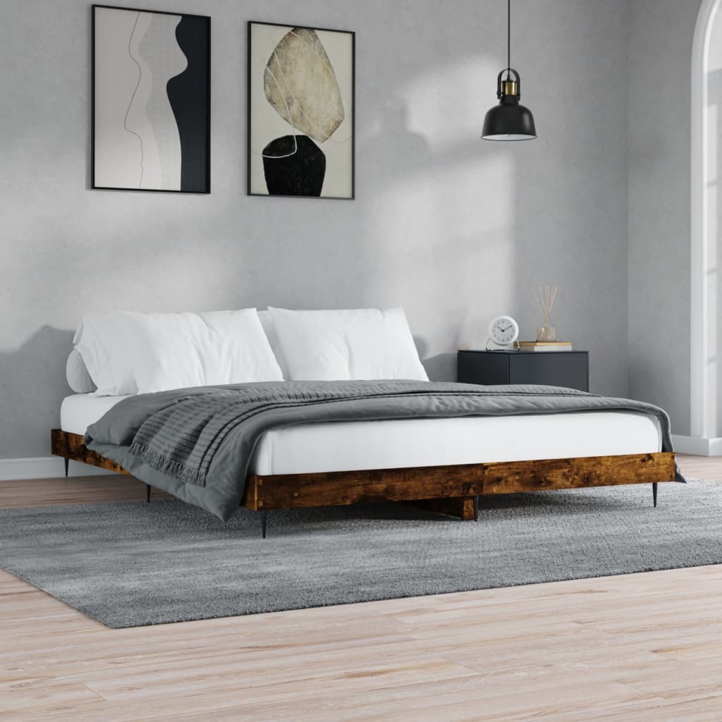 Bed Frame without Mattress Smoked Oak 150x200 cm King Size Engineered Wood