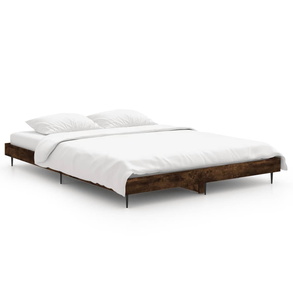 Bed Frame without Mattress Smoked Oak 135x190 cm Double Engineered Wood