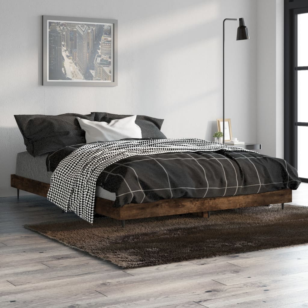 Bed Frame without Mattress Smoked Oak 135x190 cm Double Engineered Wood
