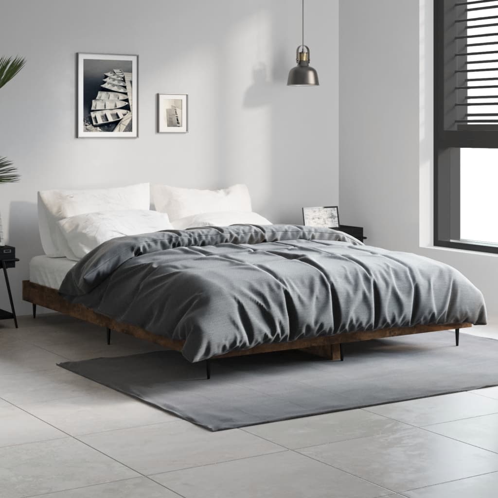 Bed Frame without Mattress Smoked Oak 135x190 cm Double Engineered Wood