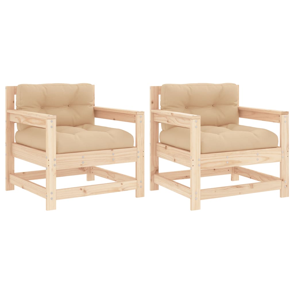 Outdoor Patio Wooden 2pcs Garden Chairs Set With Cushions Pine Wood Frame Seats