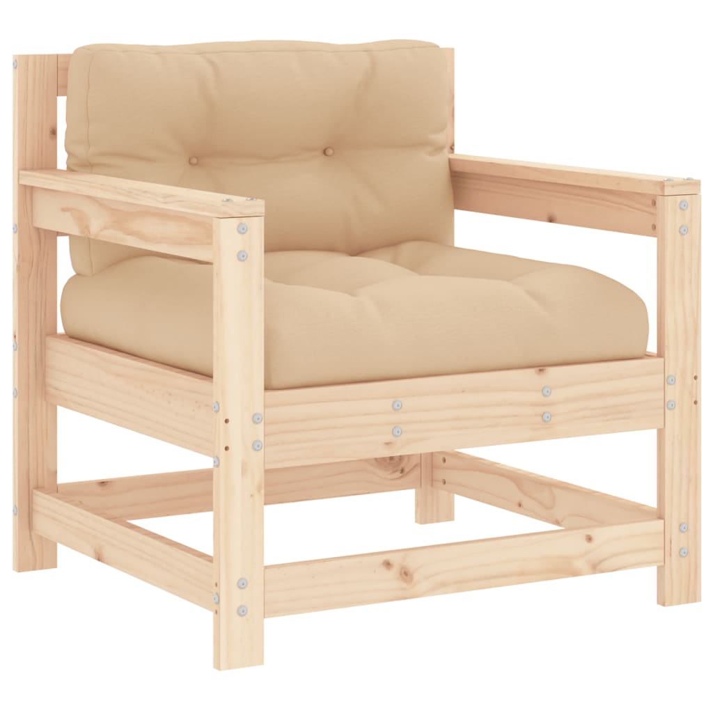 Outdoor Patio Wooden 2pcs Garden Chairs Set With Cushions Pine Wood Frame Seats