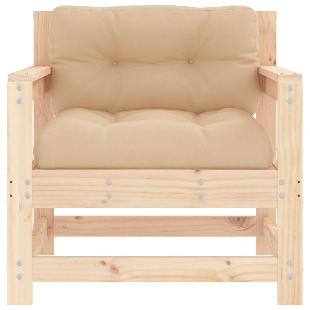Outdoor Patio Wooden 2pcs Garden Chairs Set With Cushions Pine Wood Frame Seats