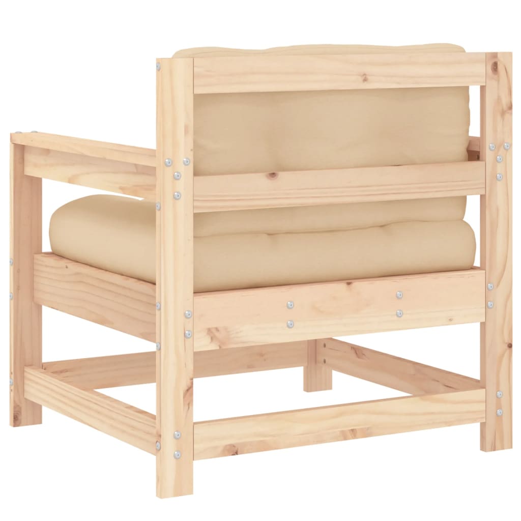 Outdoor Patio Wooden 2pcs Garden Chairs Set With Cushions Pine Wood Frame Seats