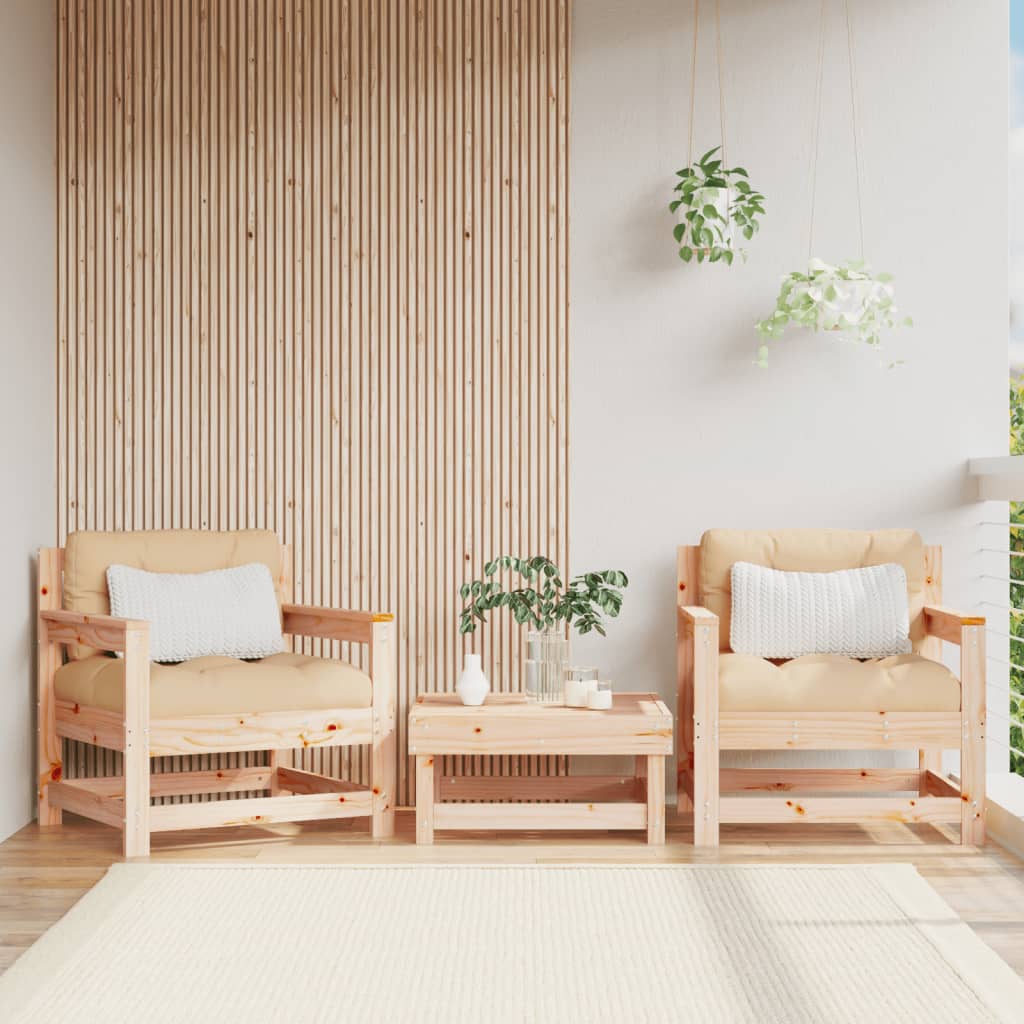 Outdoor Patio Wooden 2pcs Garden Chairs Set With Cushions Pine Wood Frame Seats