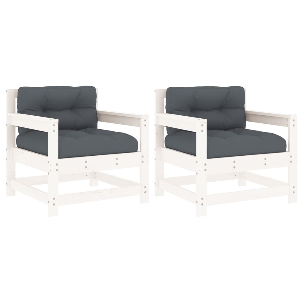 Outdoor Patio Wooden 2pcs Garden Chairs Set With Cushions Pine Wood Frame Seats