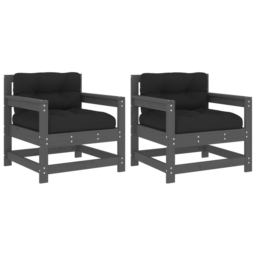 Outdoor Patio Wooden 2pcs Garden Chairs Set With Cushions Pine Wood Frame Seats