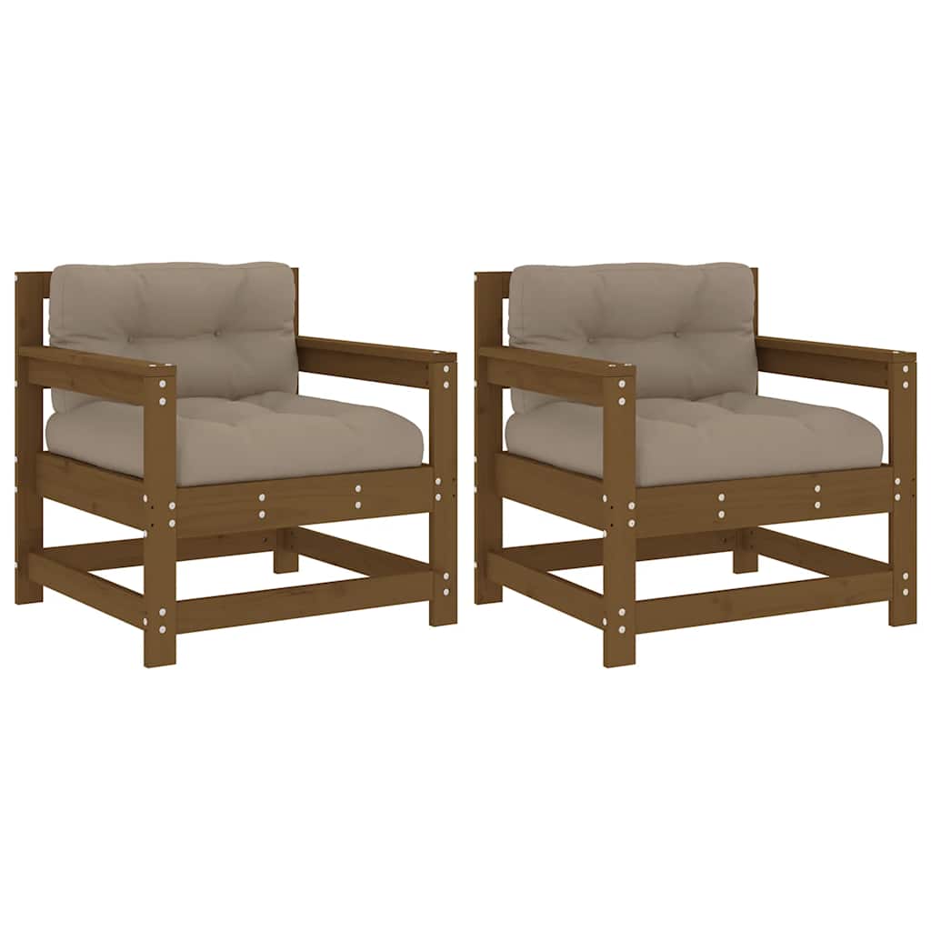 Outdoor Patio Wooden 2pcs Garden Chairs Set With Cushions Pine Wood Frame Seats