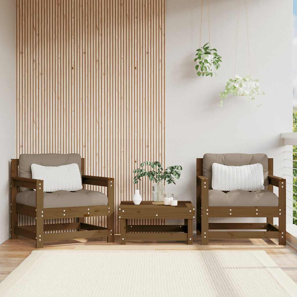 Outdoor Patio Wooden 2pcs Garden Chairs Set With Cushions Pine Wood Frame Seats
