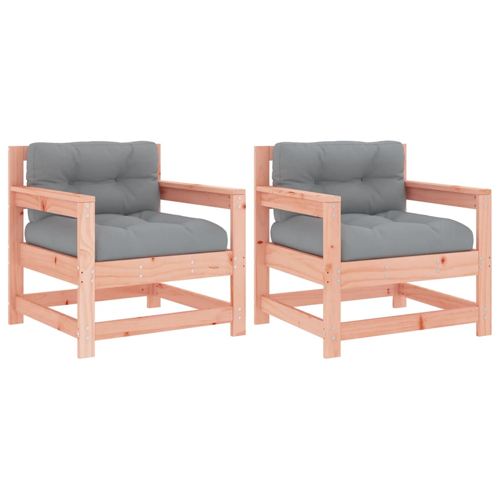 Outdoor Patio Wooden 2pcs Garden Chairs Set With Cushions Pine Wood Frame Seats