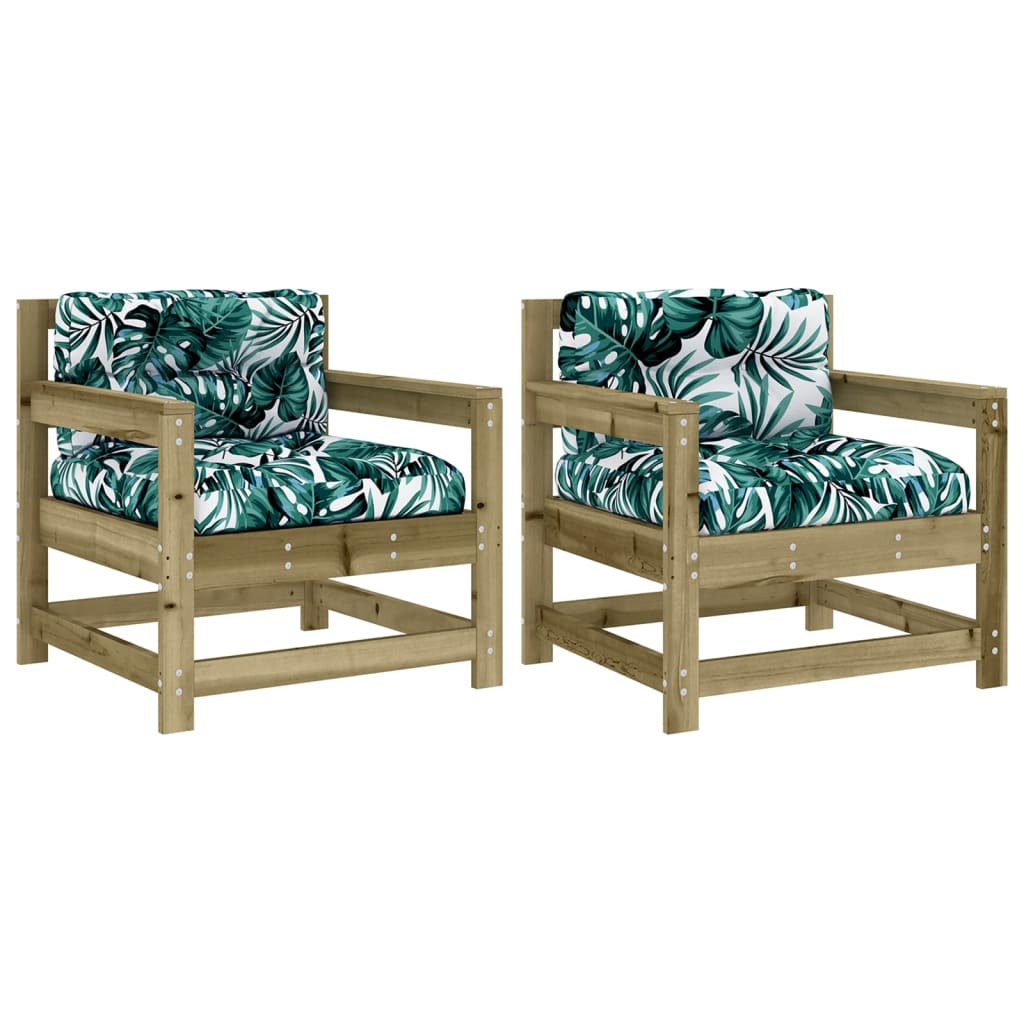 Outdoor Patio Wooden 2pcs Garden Chairs Set With Cushions Pine Wood Frame Seats