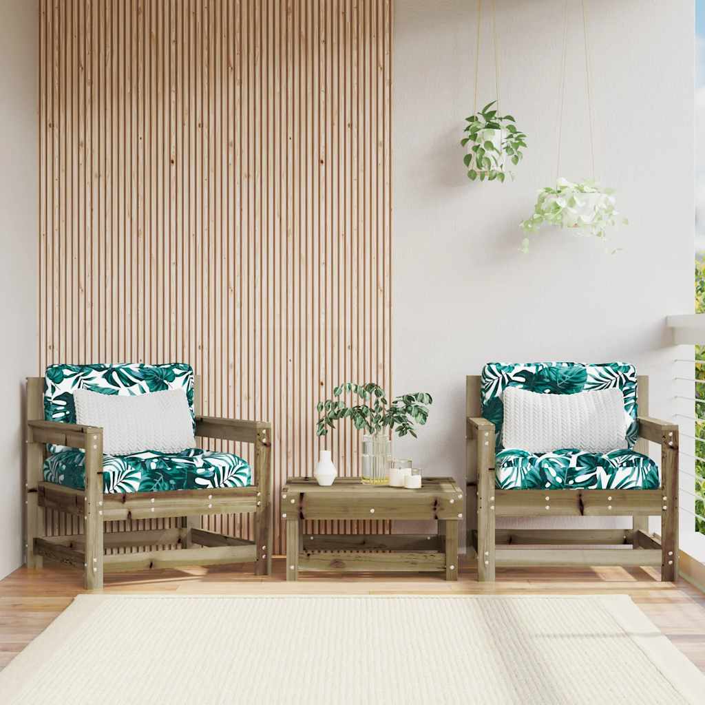 Outdoor Patio Wooden 2pcs Garden Chairs Set With Cushions Pine Wood Frame Seats