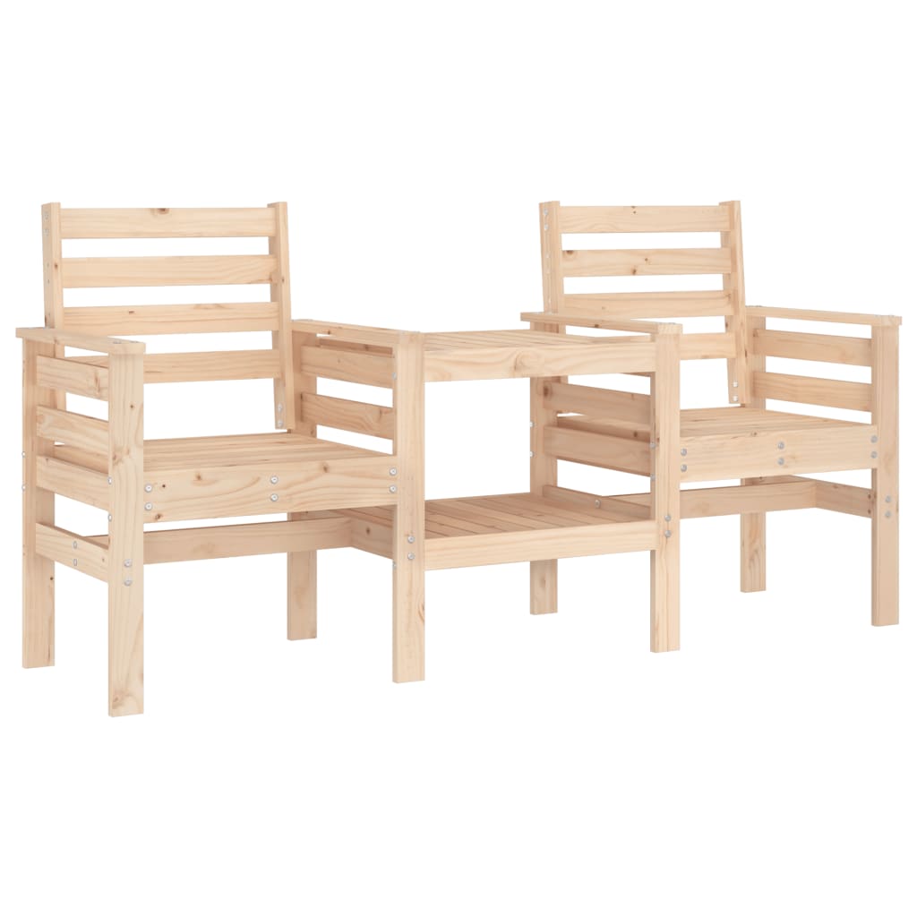 Outdoor Patio Wooden 2-Seater Garden Bench With Table Outside Wood Chairs Seats