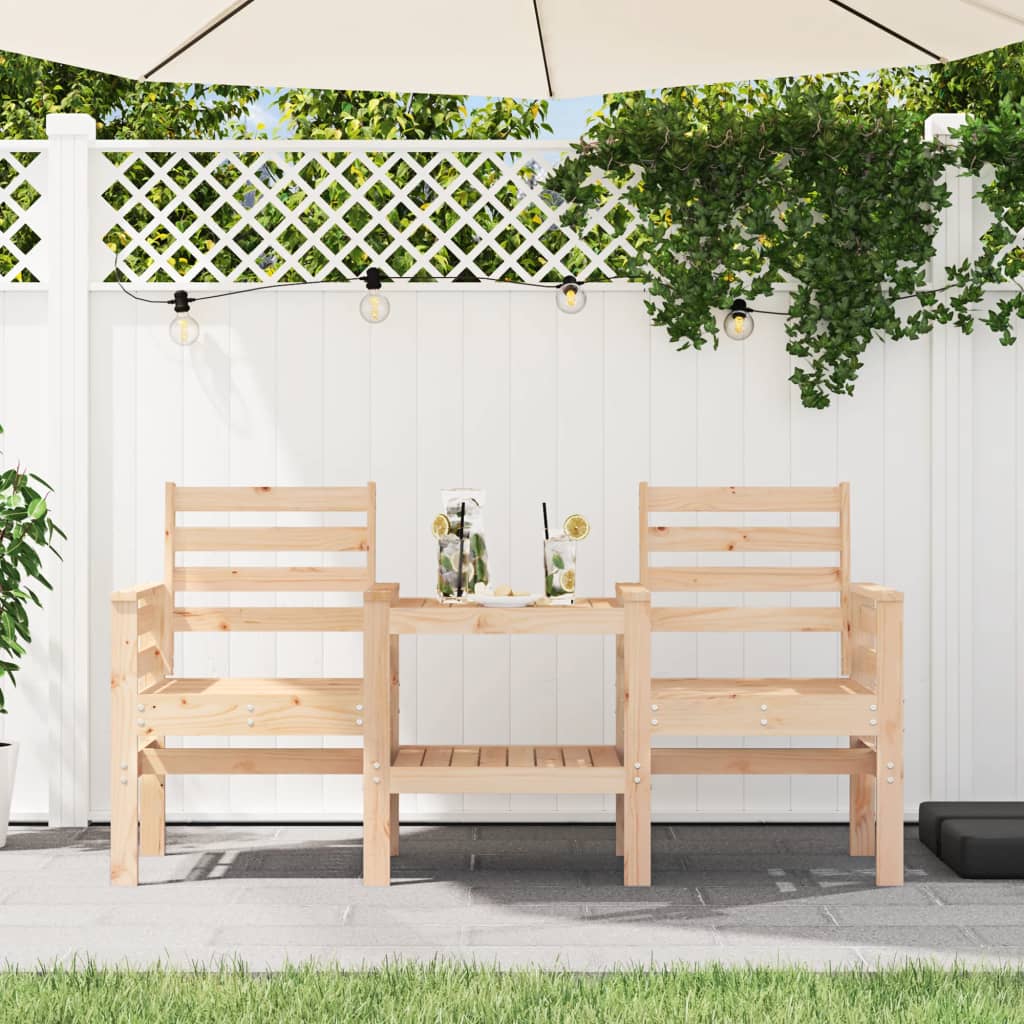 Outdoor Patio Wooden 2-Seater Garden Bench With Table Outside Wood Chairs Seats