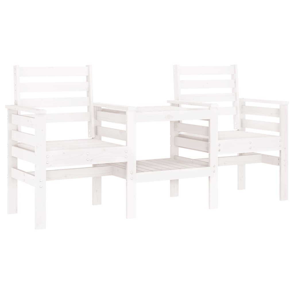 Outdoor Patio Wooden 2-Seater Garden Bench With Table Outside Wood Chairs Seats