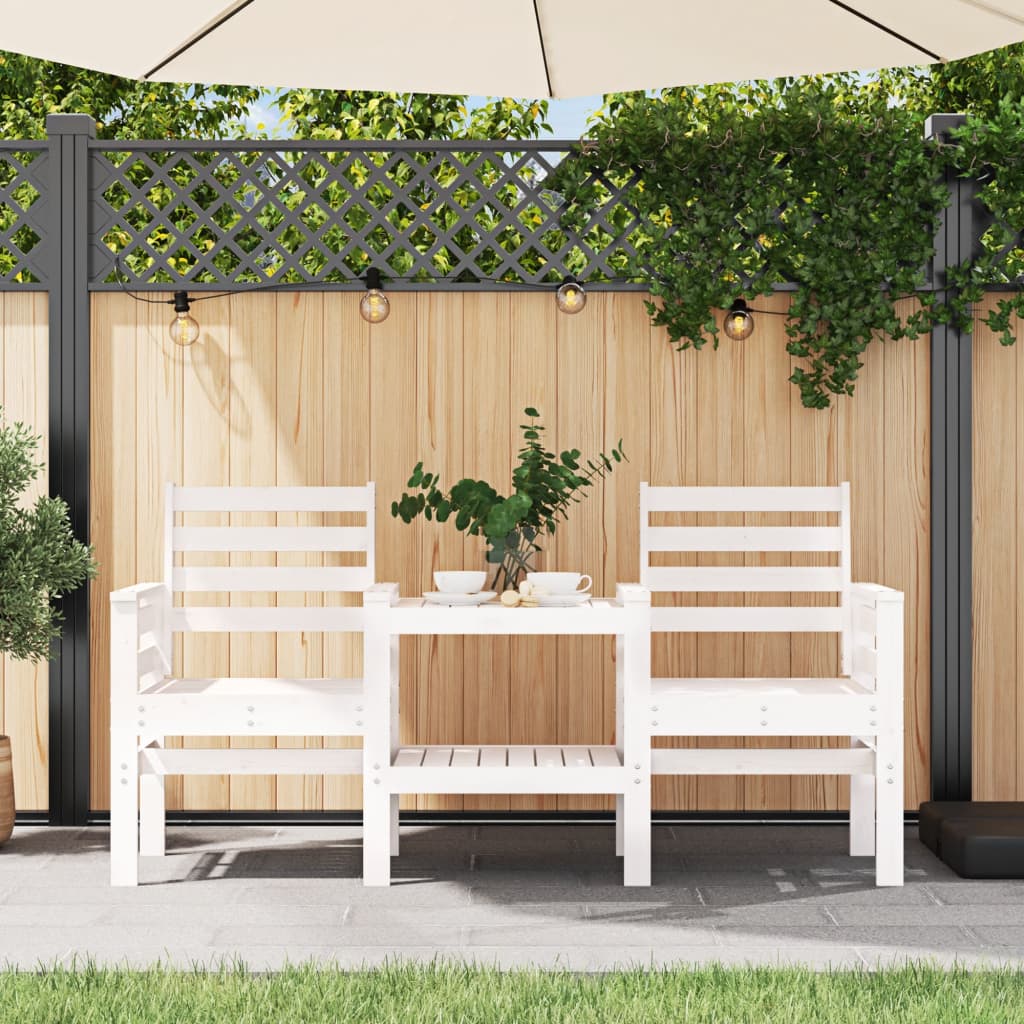 Outdoor Patio Wooden 2-Seater Garden Bench With Table Outside Wood Chairs Seats