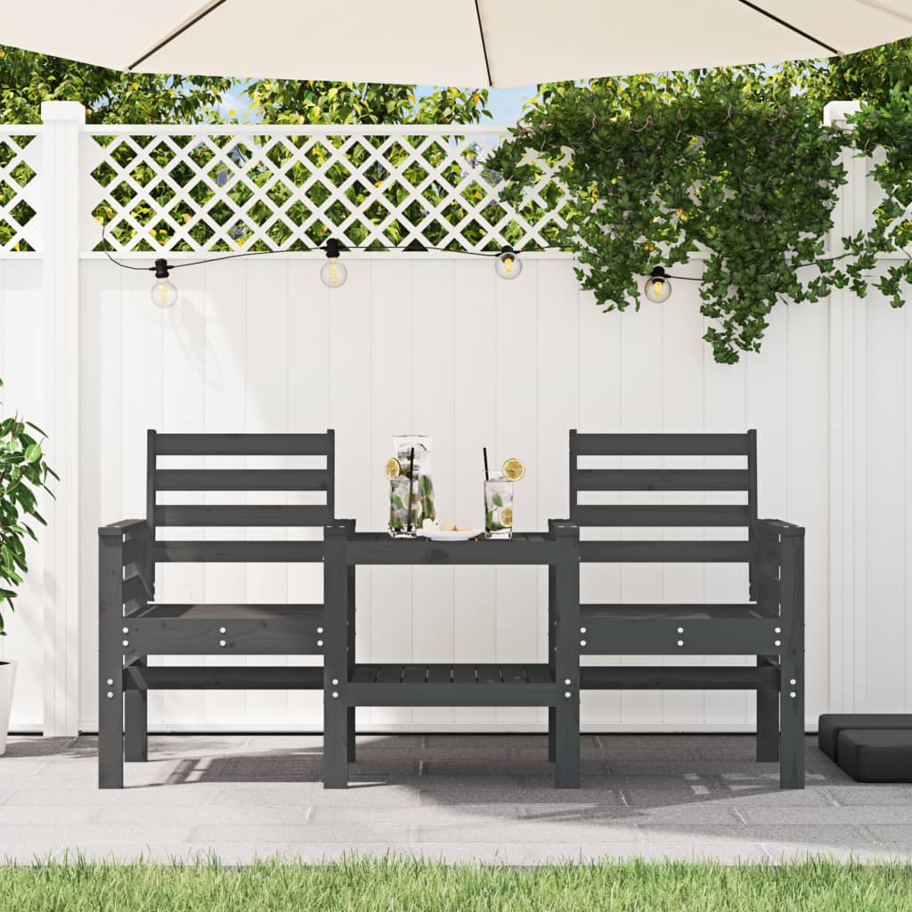 Outdoor Patio Wooden 2-Seater Garden Bench With Table Outside Wood Chairs Seats