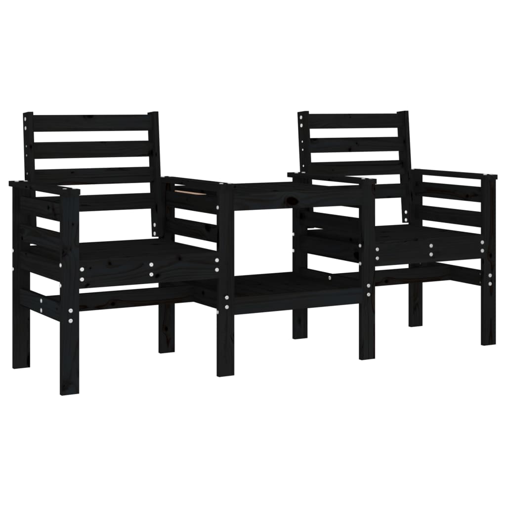 Outdoor Patio Wooden 2-Seater Garden Bench With Table Outside Wood Chairs Seats