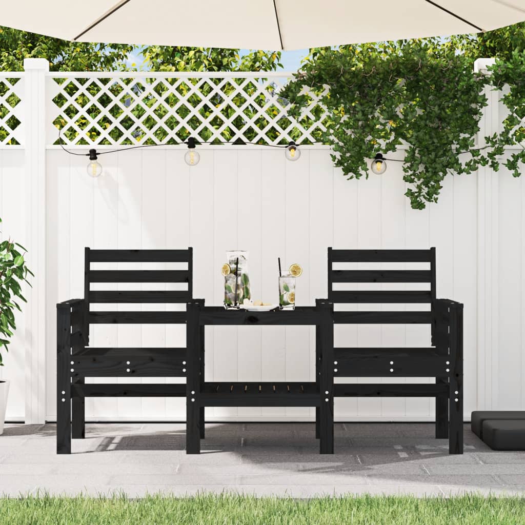 Outdoor Patio Wooden 2-Seater Garden Bench With Table Outside Wood Chairs Seats